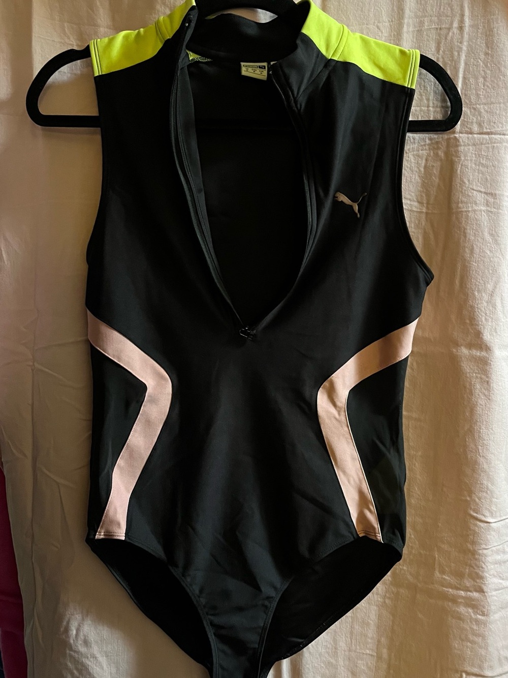 Puma Black Bodysuit with Pale Pink Panels